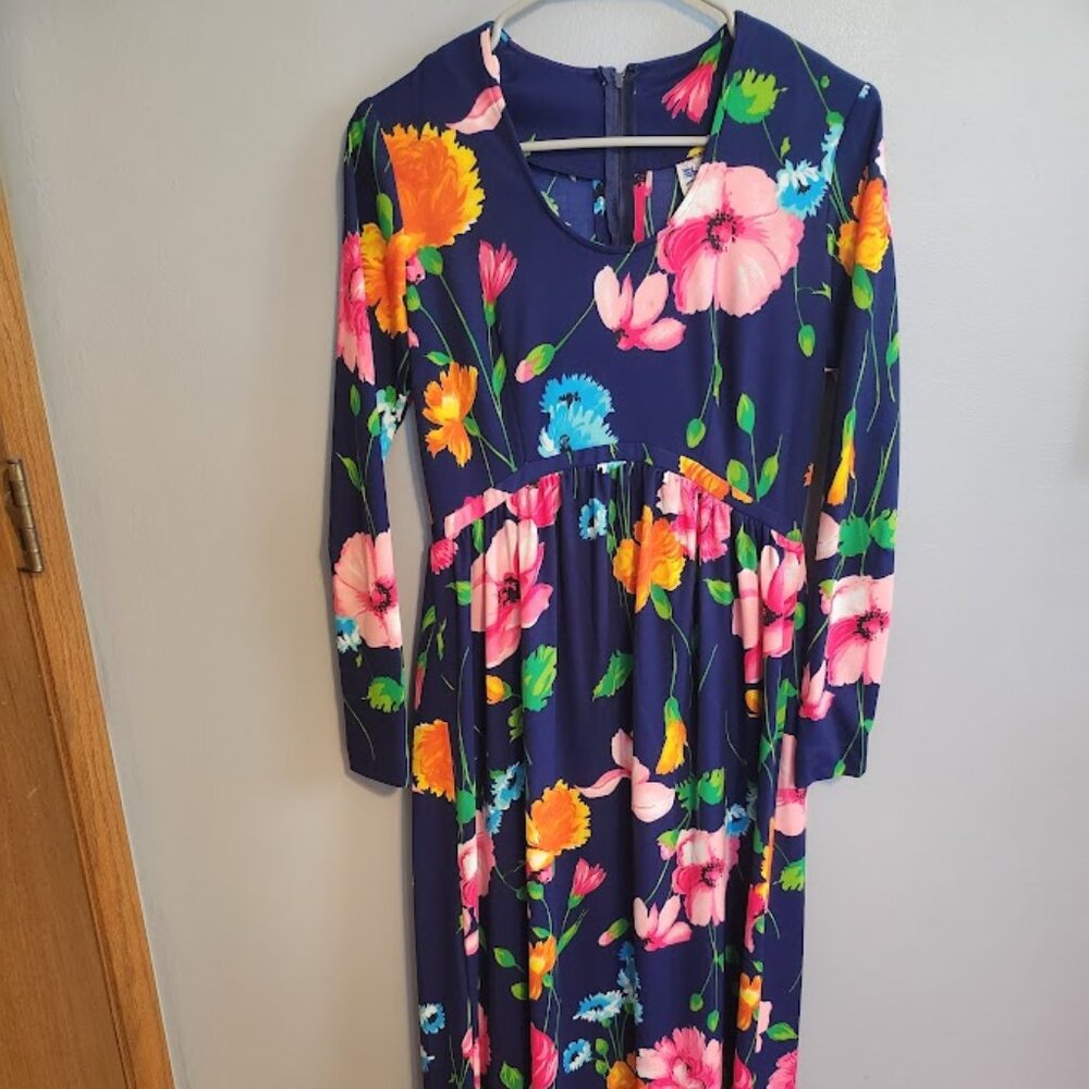 Vintage 70s La Chat Floral Maxi Dress Modern Size 4-6
